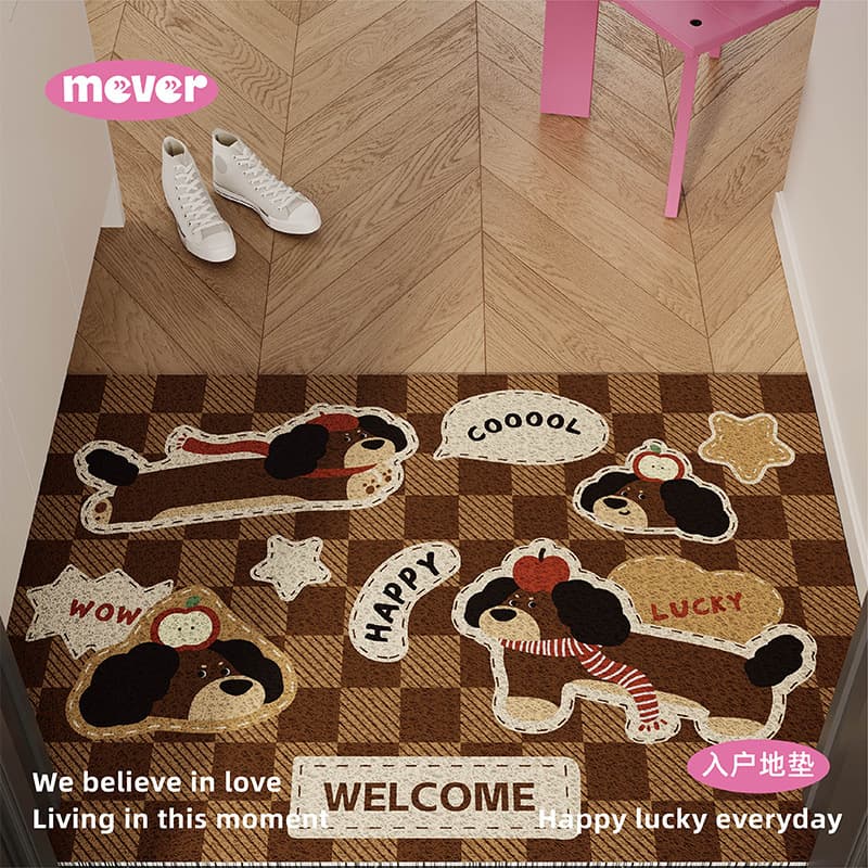 Millard checkered dog doormat, scraper/frame type, anti-slip, customizable for entryway, main doorway, or outside.