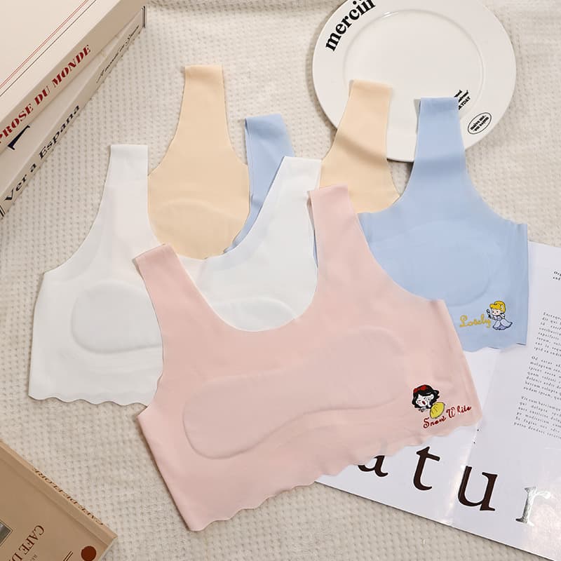 Girls' Bra 9-12 Years Old Ice Silk Seamless Comfortable Tube Top Children's Underwear Girls' Underwear for Development Period Elementary School Students