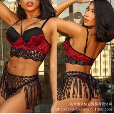Cross-Border Export European American New Style Sexy Lingerie Women's Mesh Butterfly Front Open Nightgown Lingerie Set