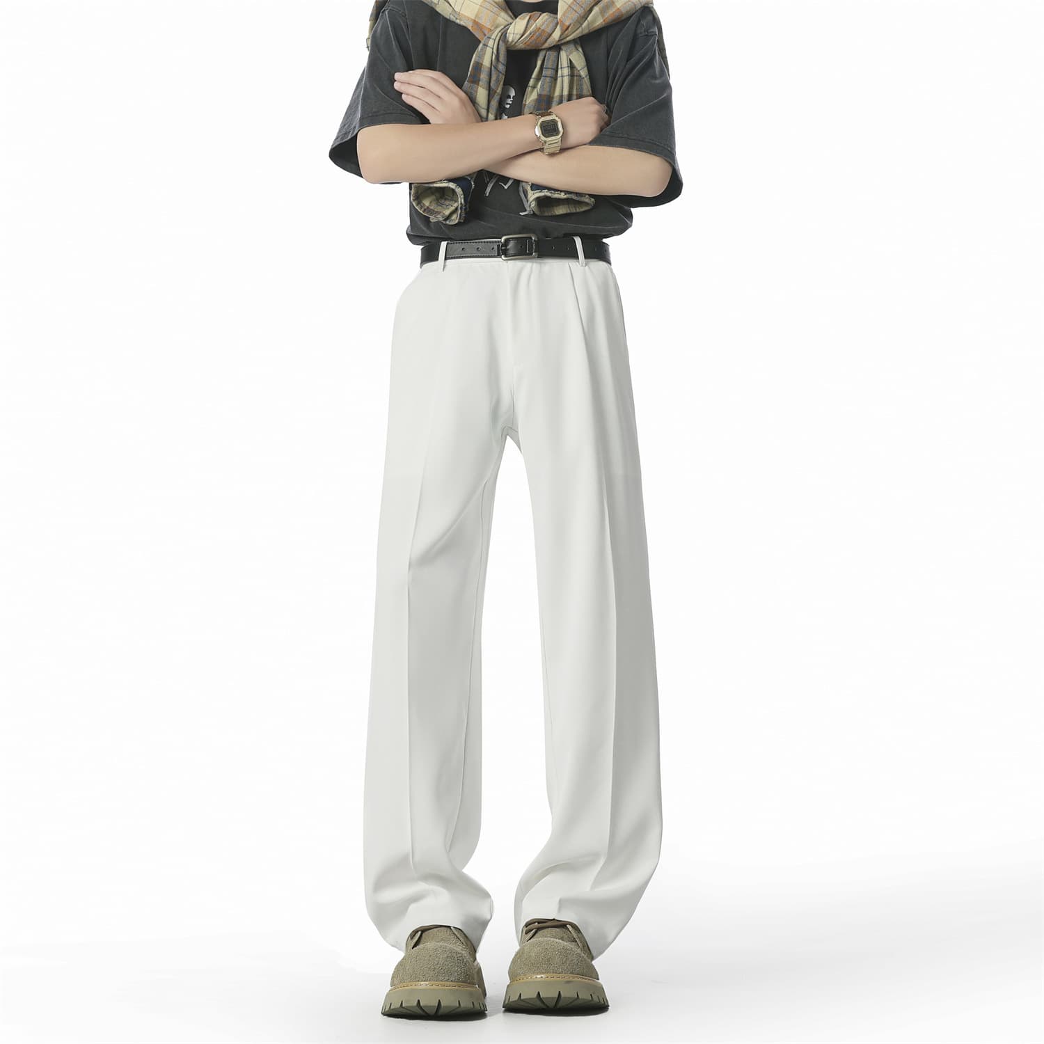 Korean high-end ice silk cool-feel trousers for men in summer, loose and drapey casual trousers, business casual style trousers