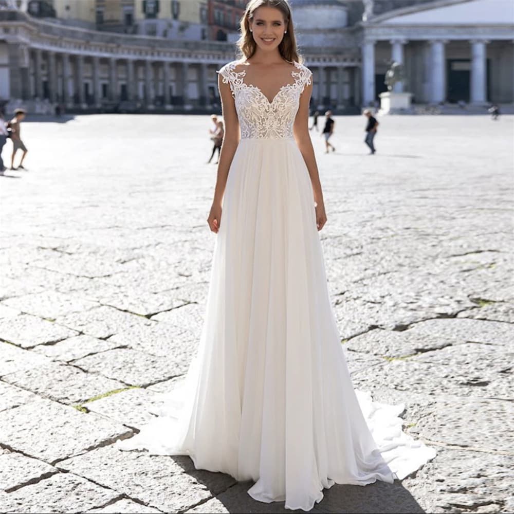 AliExpress cross-border high-end chiffon wedding dress V-neck elegant niche dress travel auction film trailing bride wedding dress