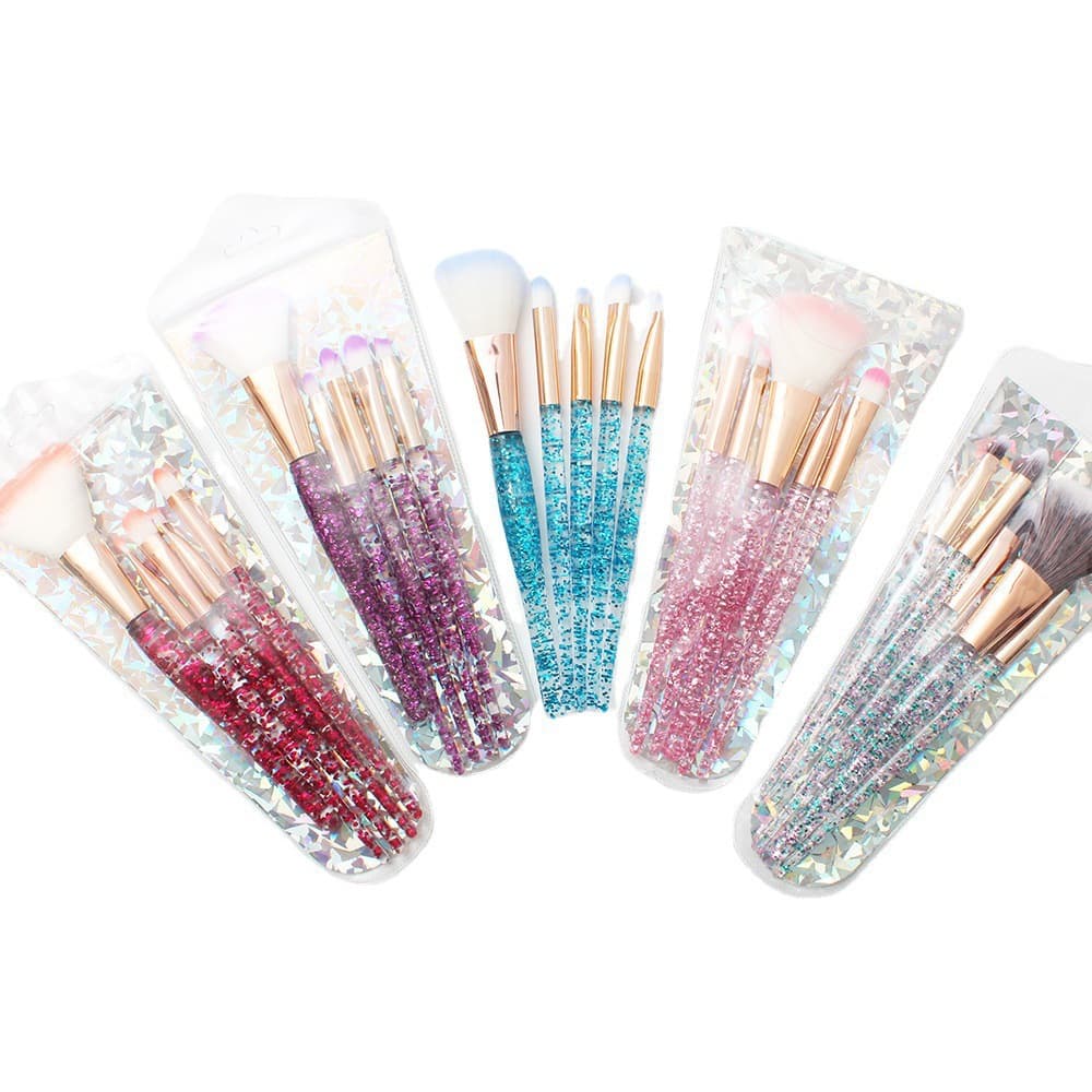 5-Piece Makeup Brush Set with Crystal Handle, Powder Brush Set, Blush Brush, Foundation Brush, Eyebrow Brush, Eye Shadow Brush