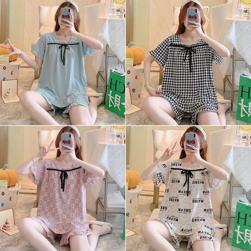 Cross-border wholesale new short-sleeved postpartum clothing pullover summer thin maternity nursing pajamas postpartum feeding set