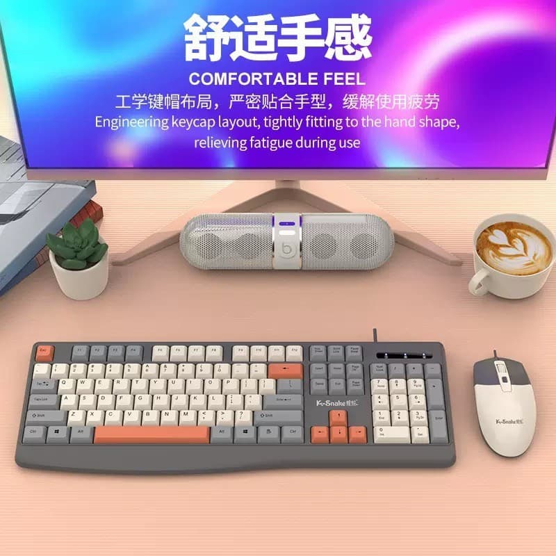 Cross-Border Viper Km300 Wired Keyboard and Mouse Set, Three-Color Keyboard, Stylish Keyboard and Mouse Kit for Office and Home Use