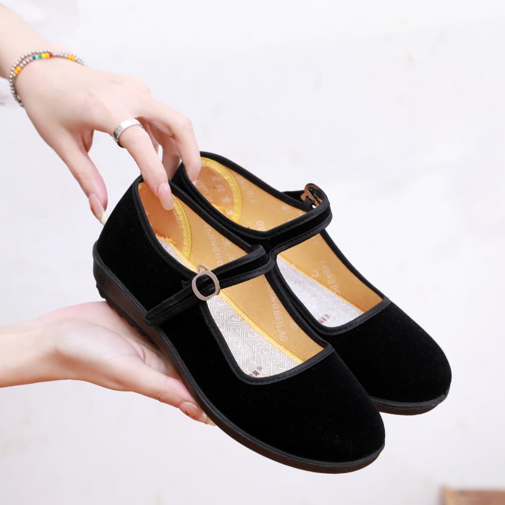 Old Beijing Cloth Shoes Polyurethane Flat Heel First Generation Soft Sole Non-Slip Work Shoes Hotel Etiquette Shoes Black Square Dance Shoes