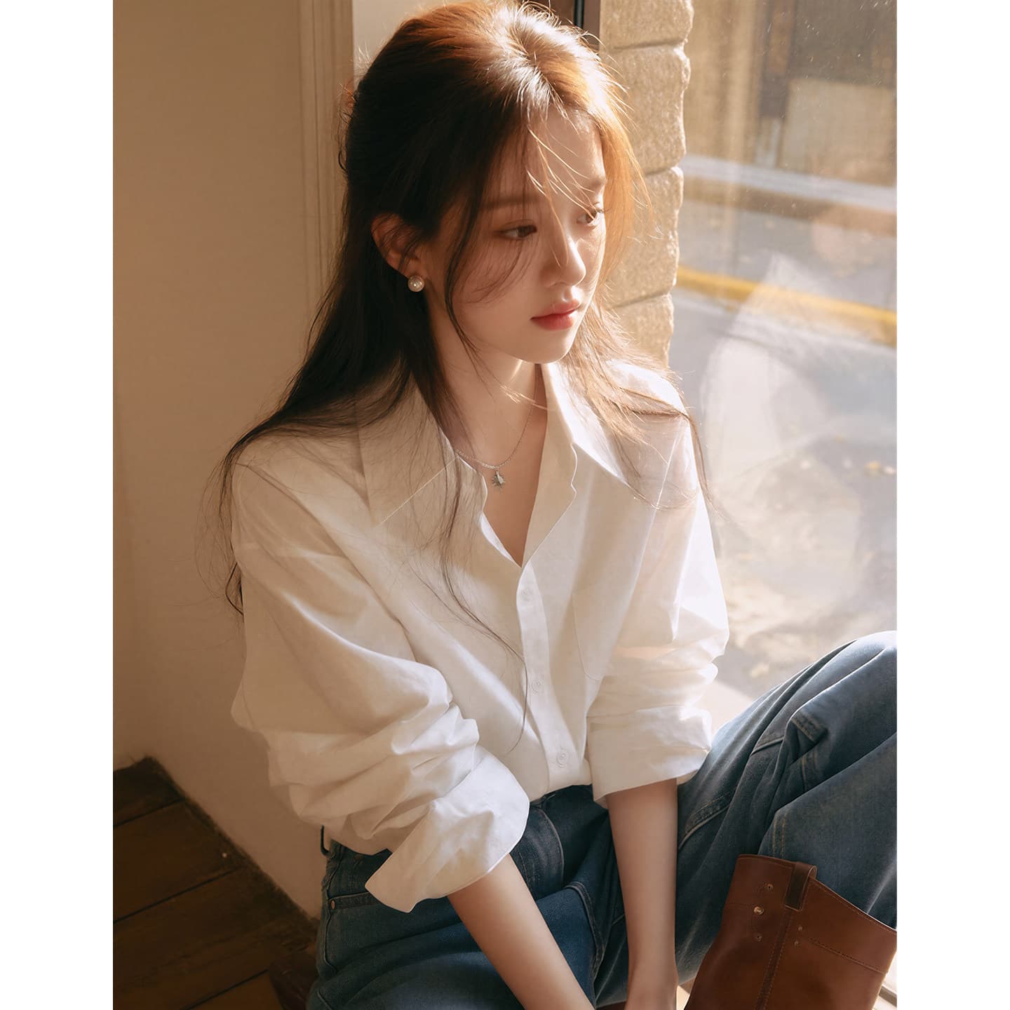 White Blouse for Women Premium Light Luxury Youthful Chic Spring Fall 2026 New Loose Relaxed Fit Shirt