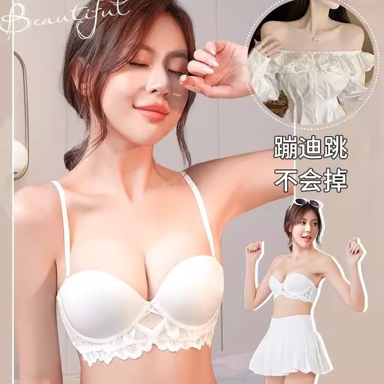 Summer Strapless Non-Slip Bra Invisible Seamless Strapless Bra Sexy Small Chest Push-Up Smooth Underwear for Women