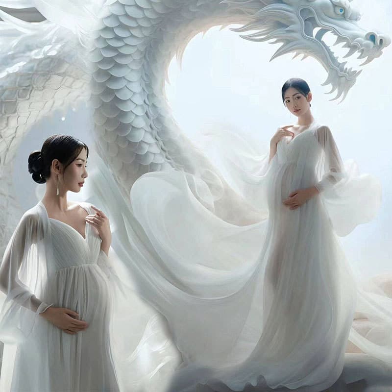Studio Exhibition Year of the Dragon AI New Maternity Photography Clothing High-End Gown Maternity Photo Shoot Mommy Photo