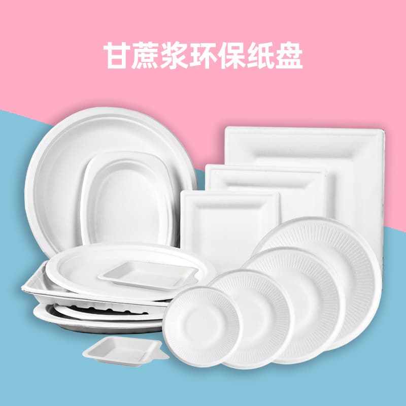 Disposable paper plates made from sugarcane pulp, biodegradable plates for barbecues, birthday cakes, and art painting plates