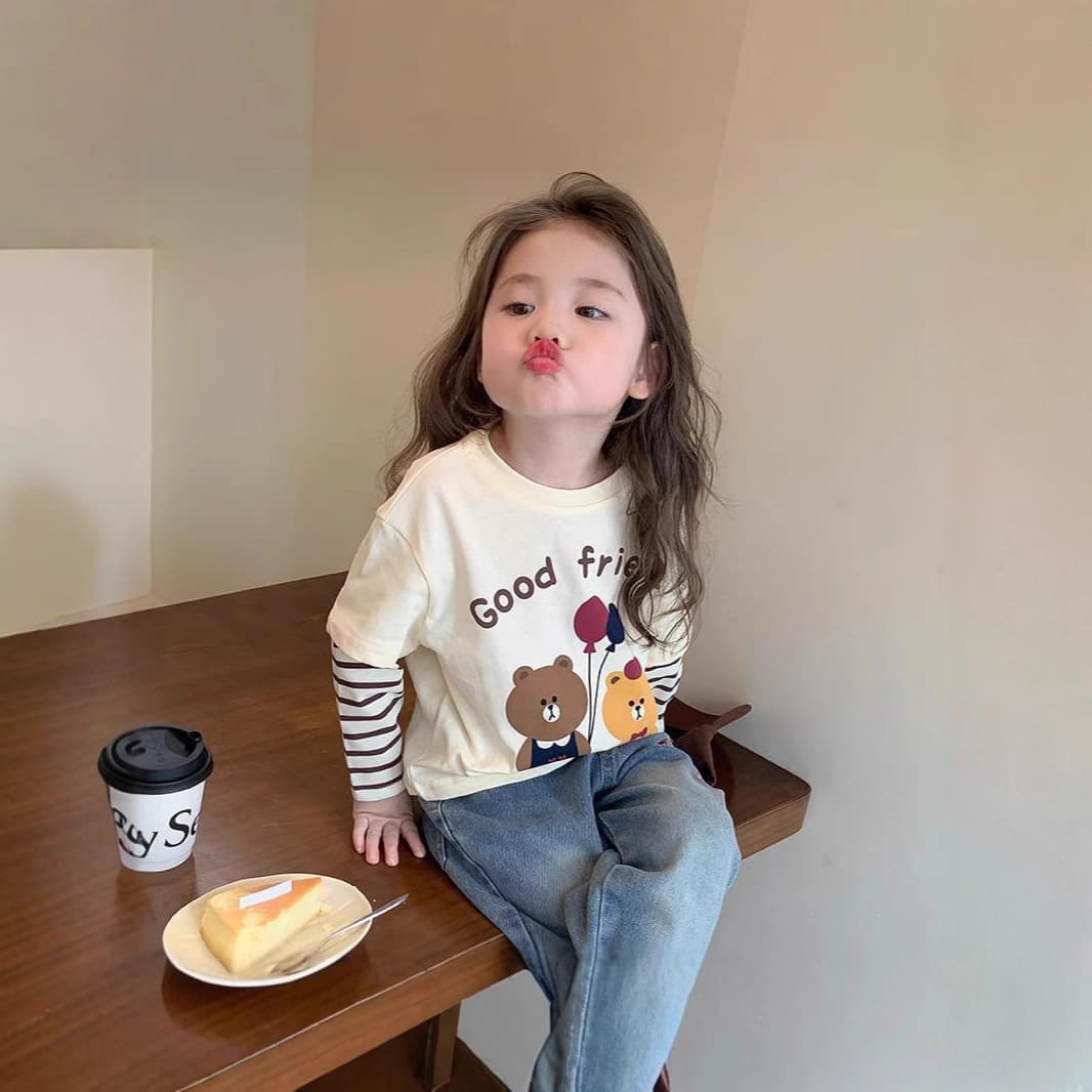 Girls' Faux Two-Piece T-Shirt Spring/Fall 2026 New Kids Korean Style Base Layer Cute Baby Long Sleeve Top