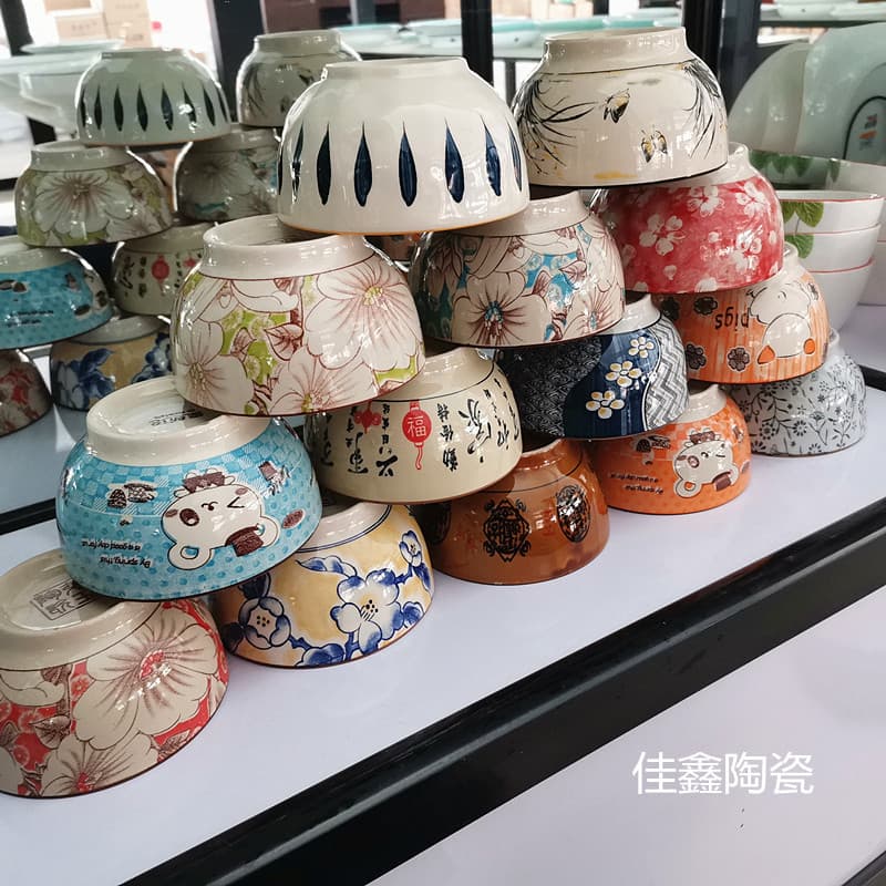 Tableware wholesale, dollar store stall, 2 yuan small flower bowl, Dazu ceramic bowl, 4.5-inch household ceramic bowl
