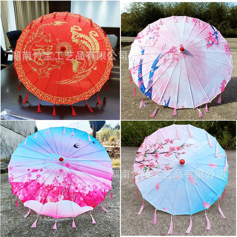 Large Printed Tassel Umbrella Oil-paper Umbrella Classical Sunshade Photo Dance Ancient Style Printed Silk Umbrella