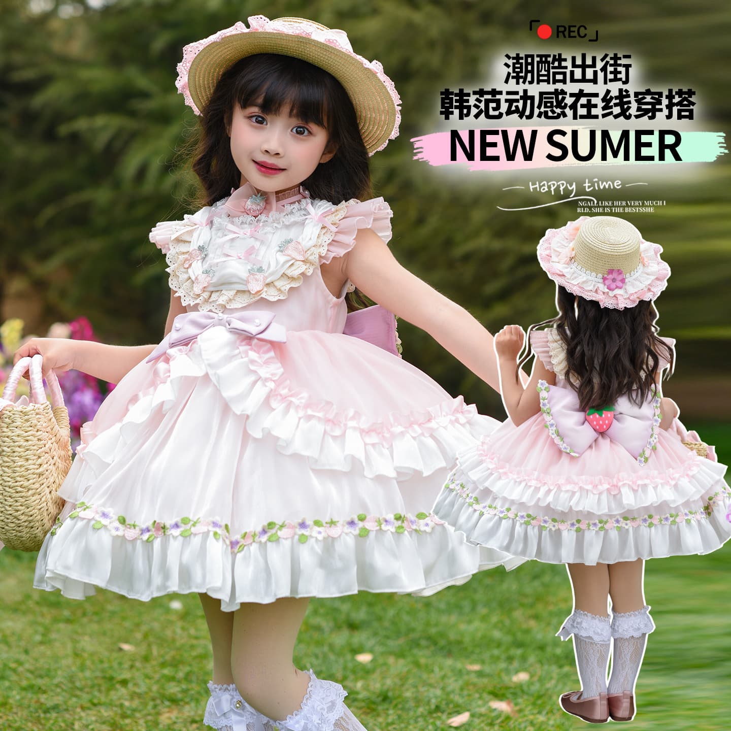 2026 New Lolita Princess Milk Strawberry Dress Birthday Dress Princess Dress Baby 3 to 8 Years Old Super Fairy
