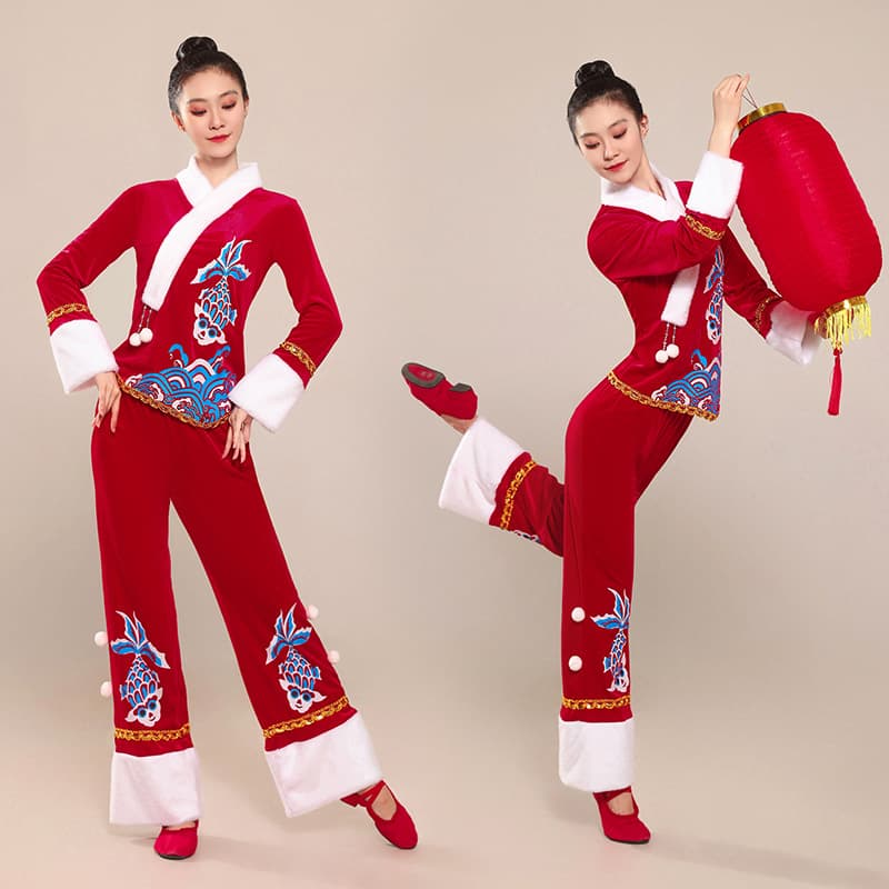 New Festive Yangge Dance Costume Set, Ethnic Dance Performance Outfit for New Year and Spring Festival, Fan Dance Square Dance Clothing