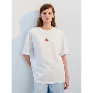 Ouma Cross-Border 100% Cotton Casual Simple Sweet Girl Chic Summer Mid-Length 100% Cotton Short-Sleeve T-Shirt