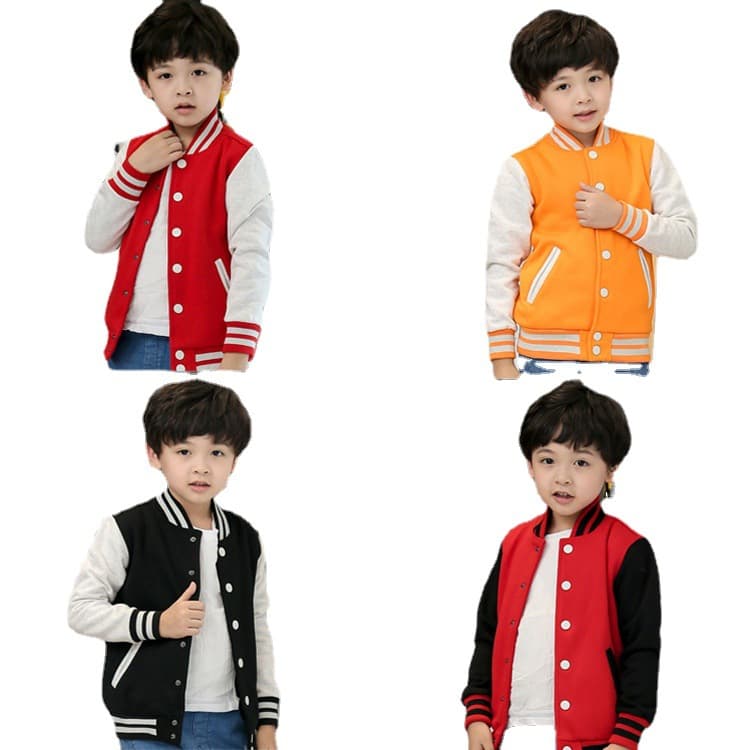 Children's velvet baseball uniforms, customized school uniforms and garden uniforms, autumn and winter sports sweatshirts, long-sleeved jackets with logo printed on them for small and medium-sized children