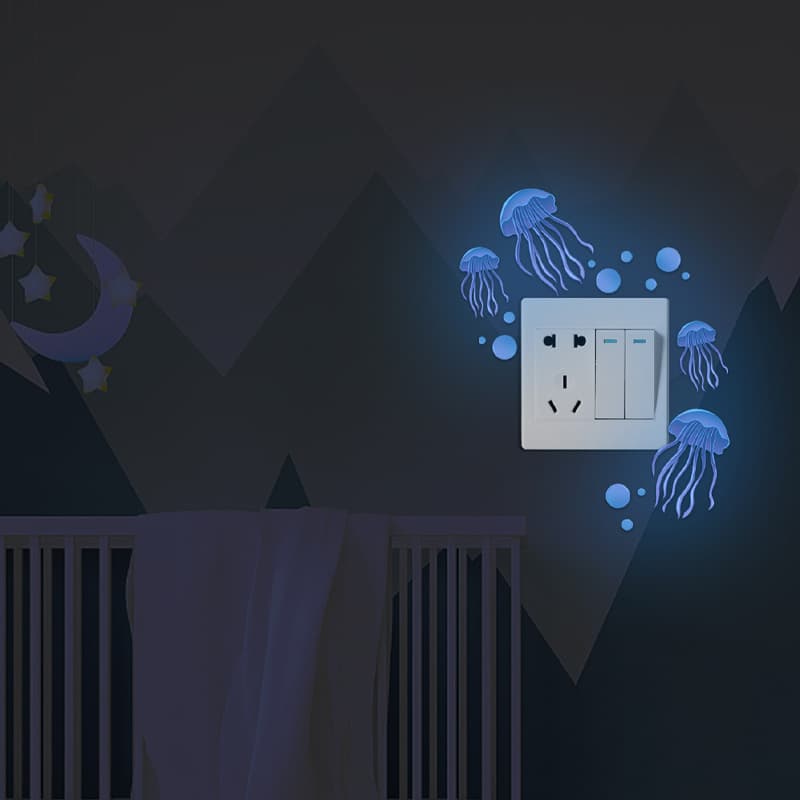 Cross-Border Glow-in-the-Dark Jellyfish Cartoon Fluorescent Switch Sticker Decoration Children's Room Wall Sticker Living Room Bedroom Luminescent Self-Adhesive Sticker