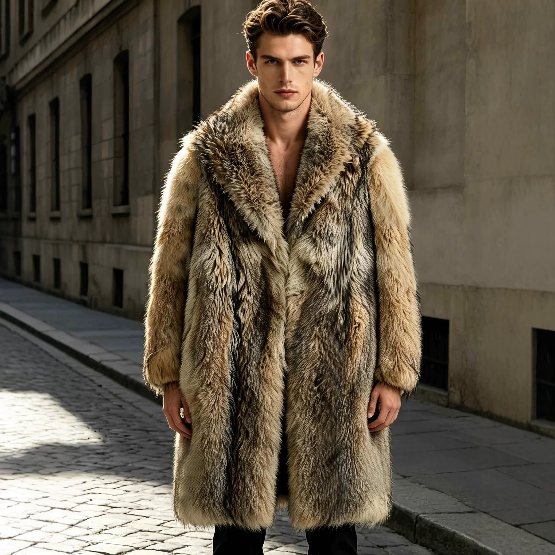 2026 Winter New Mid-Length Faux Wolf Fur Coat Fur Integrated Jacket Haining Mink Fur Men