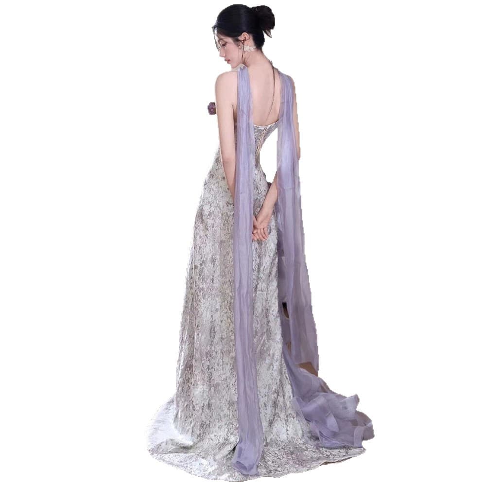 Purple Strapless Evening Gown 2026 New Luxury High-End Performance Dress Floral Wedding Banquet Bride Toast Dress