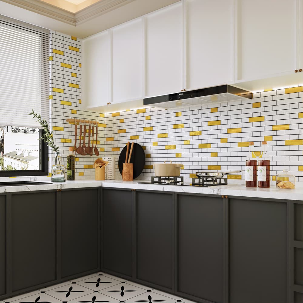 Gold-Stamped Marble Self-Adhesive Faux Tile Wall Sticker for Bathroom Living Room Cover-Up Wall Panel Waterproof Moisture-Proof Wallpaper Cross-Border