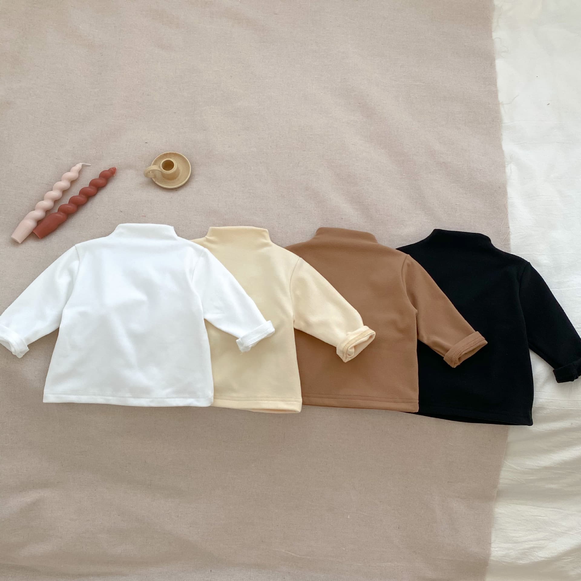 Baby solid color bottoming shirt autumn and winter new Korean style versatile long-sleeved T-shirt with high collar short sleeves
