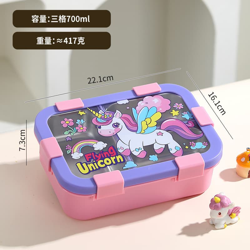 Cross-border 304 Stainless Steel Cartoon Lunch Box Sealed Insulated with Soup Bowl 3-Compartment Divided Portable Bento