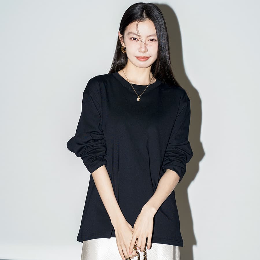 Black Long Sleeve T-Shirt for Women, Cotton Base Layer, Wear Out or In, Loose Fit, Solid Color, Versatile, Pure Cotton Top