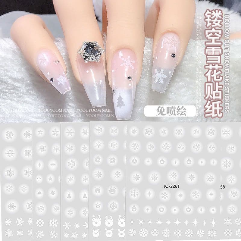 Nail art stickers Internet celebrity popular Christmas style hollow snowflake elk simple white waterproof self-adhesive nail decoration