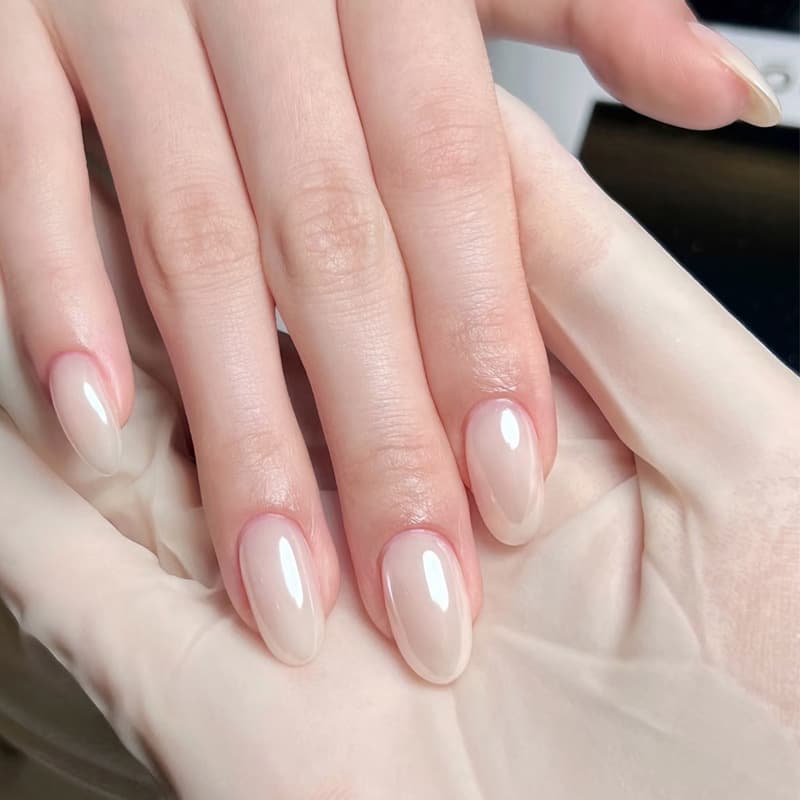 Simple Short Wearable Nails, Ins Korean Style Girl Glass Bead Nude Pink, Atmospheric Gentle Clear Nail Stickers