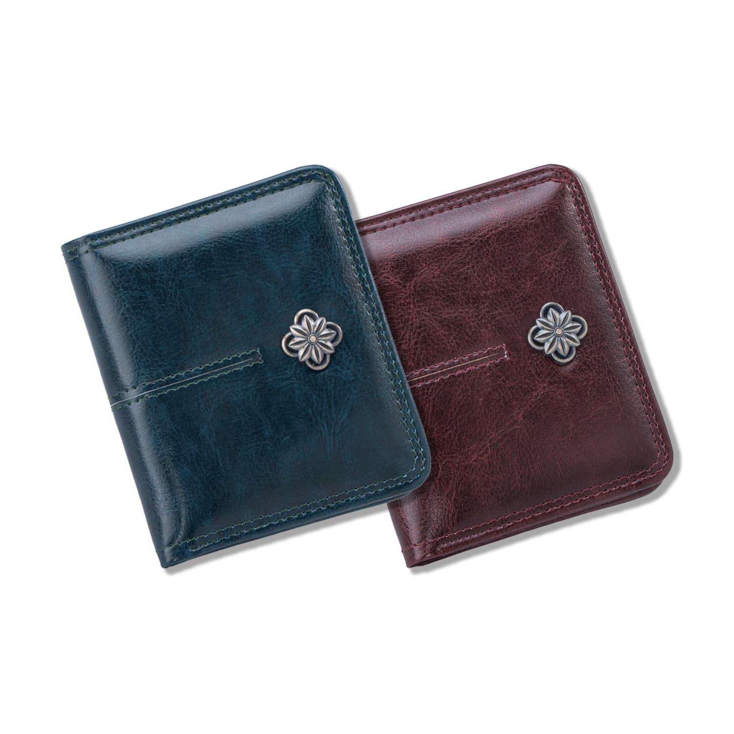 Fashionable and minimalist women's wallet, oil wax leather coin purse, solid color snap button card holder, large capacity multi-card slot wallet wholesale