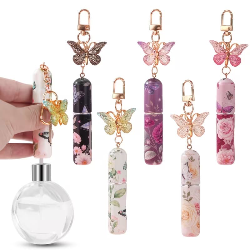Pendant shaped like a single butterfly perfume bottle Refillable key chain wallet accessory perfume pendant