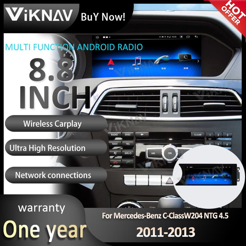 For Mercedes-Benz C-Class W204 Qualcomm Android 13 Modified LCD Screen 8.8-inch Smart Central Control Navigation Car Stereo