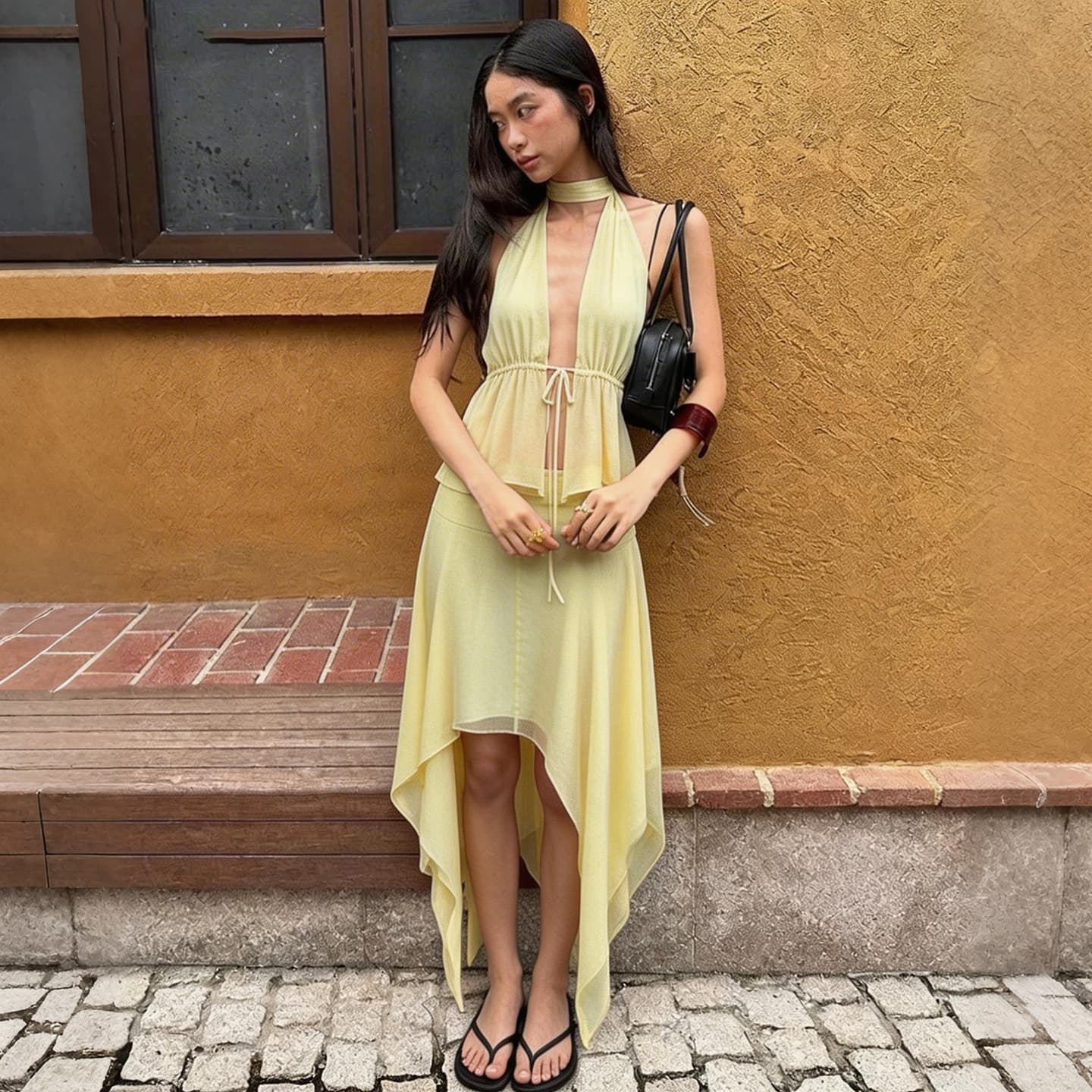 2026 European and American cross-border new style casual niche characteristics irregular holiday style halter top and skirt suit for women