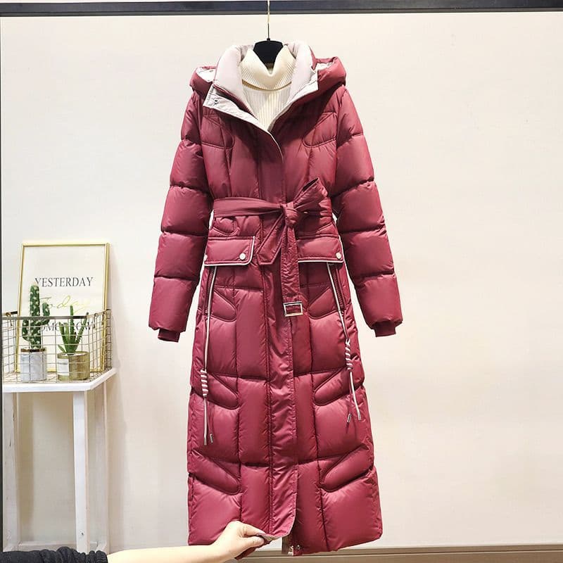 Fashion Long Cotton Jacket Winter New Middle-Aged Women Slim-Fit Waist-Cinching Knee-Length Thickened Slim-Fitting Cotton Coat
