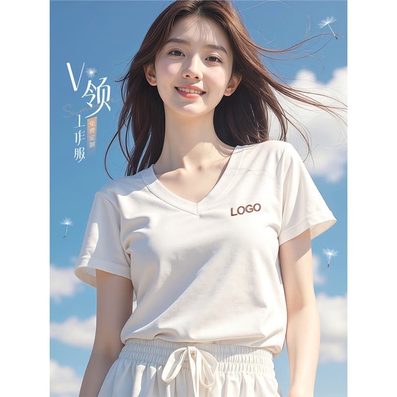 Quick-Dry V-Neck T-Shirt with Logo Printing, Short Sleeve Team Workwear for Summer Corporate Team Building, Custom Culture Shirt