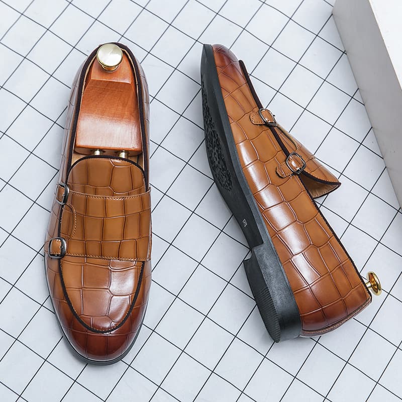 Cross-border large size monk shoes double stitching loafers 38-48 size loafers men's leather shoes wedding shoes Korean style shoes