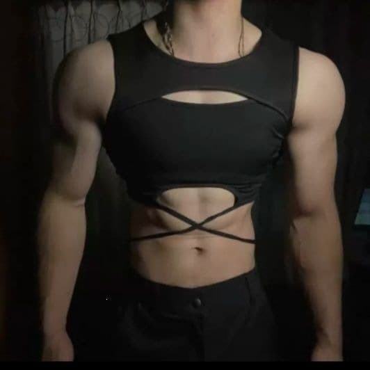 Men's Tank Top Black Sexy Tension Hollow Out Abs Workout Muscle Binding Vest