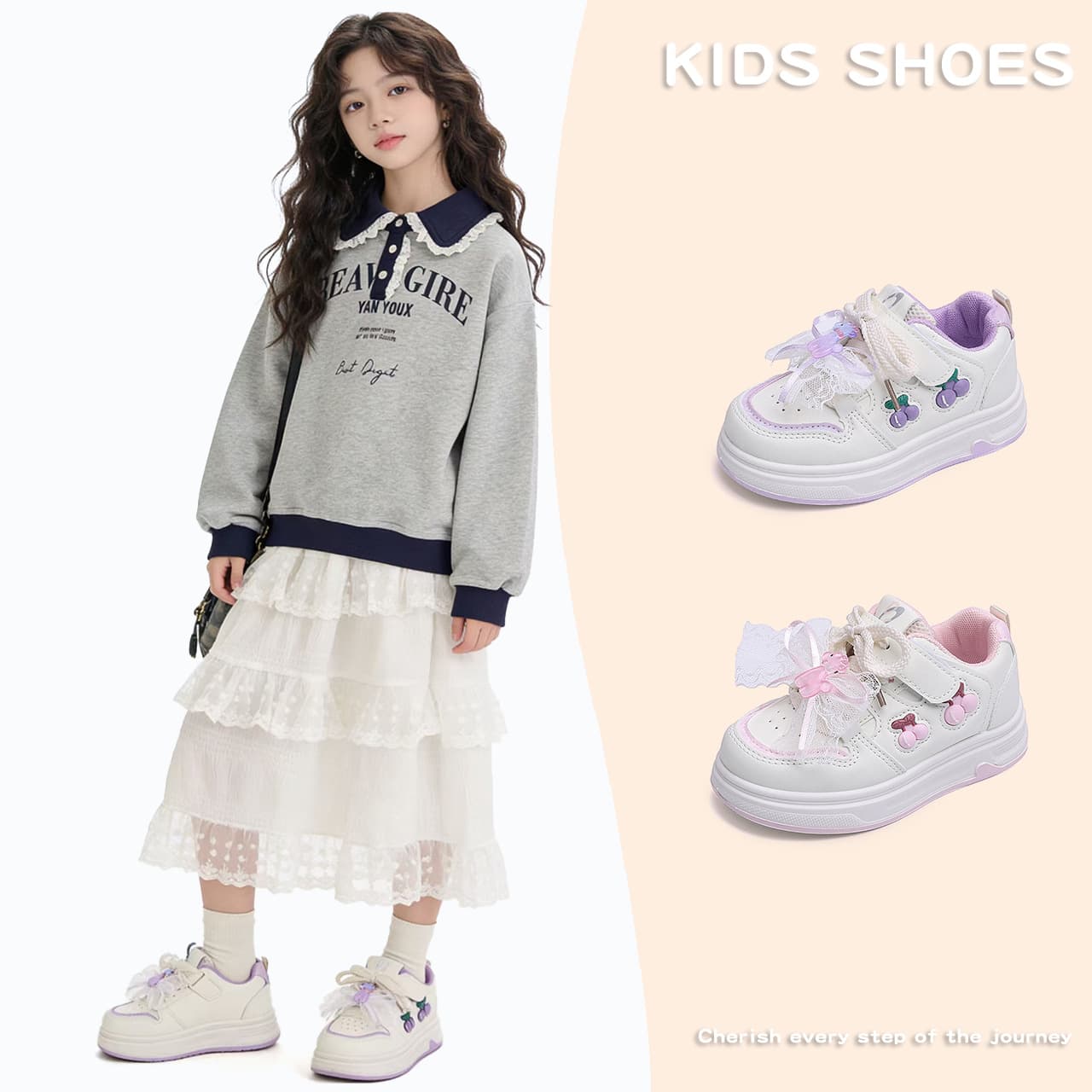 Children's Board Shoes 2026 Spring New Style Girls Korean Cute Casual Shoes Cartoon Middle and Big Kids Student White Shoes