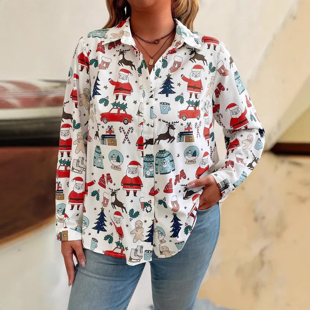 2024 Spring New European and American Cross-border Amazon Casual Christmas Women's Long Sleeve Shirt WG18