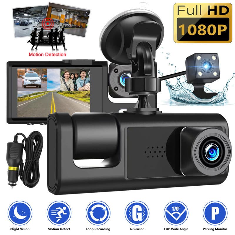 S1 cross-border new 2-inch IPS screen smart three-recorder three-lens high-definition night vision wide-angle 1080P driving recorder