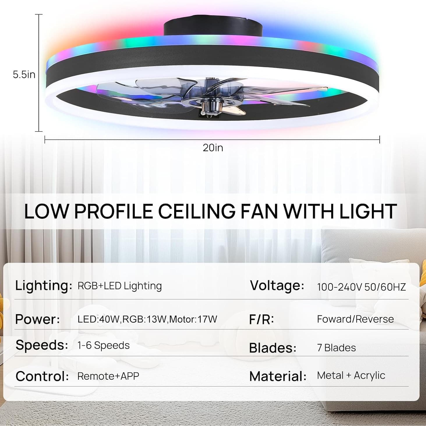 Amazon Cross-Border European, American and Japanese Fan Lamp Smart Remote Control Graffiti RGB Fan Lamp Bedroom Ceiling Fan Lamp Factory