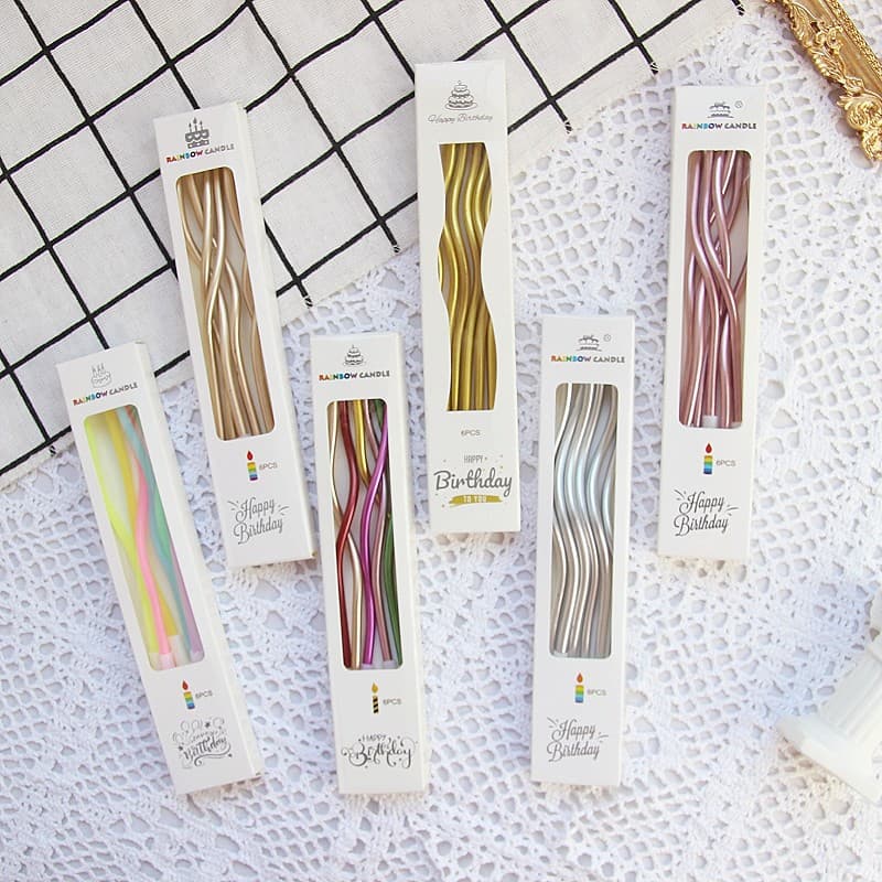 Trendy Birthday Cake Decoration Curved Candle Threaded Electroplated Candle Vintage Party Decoration Colorful Candle Wholesale