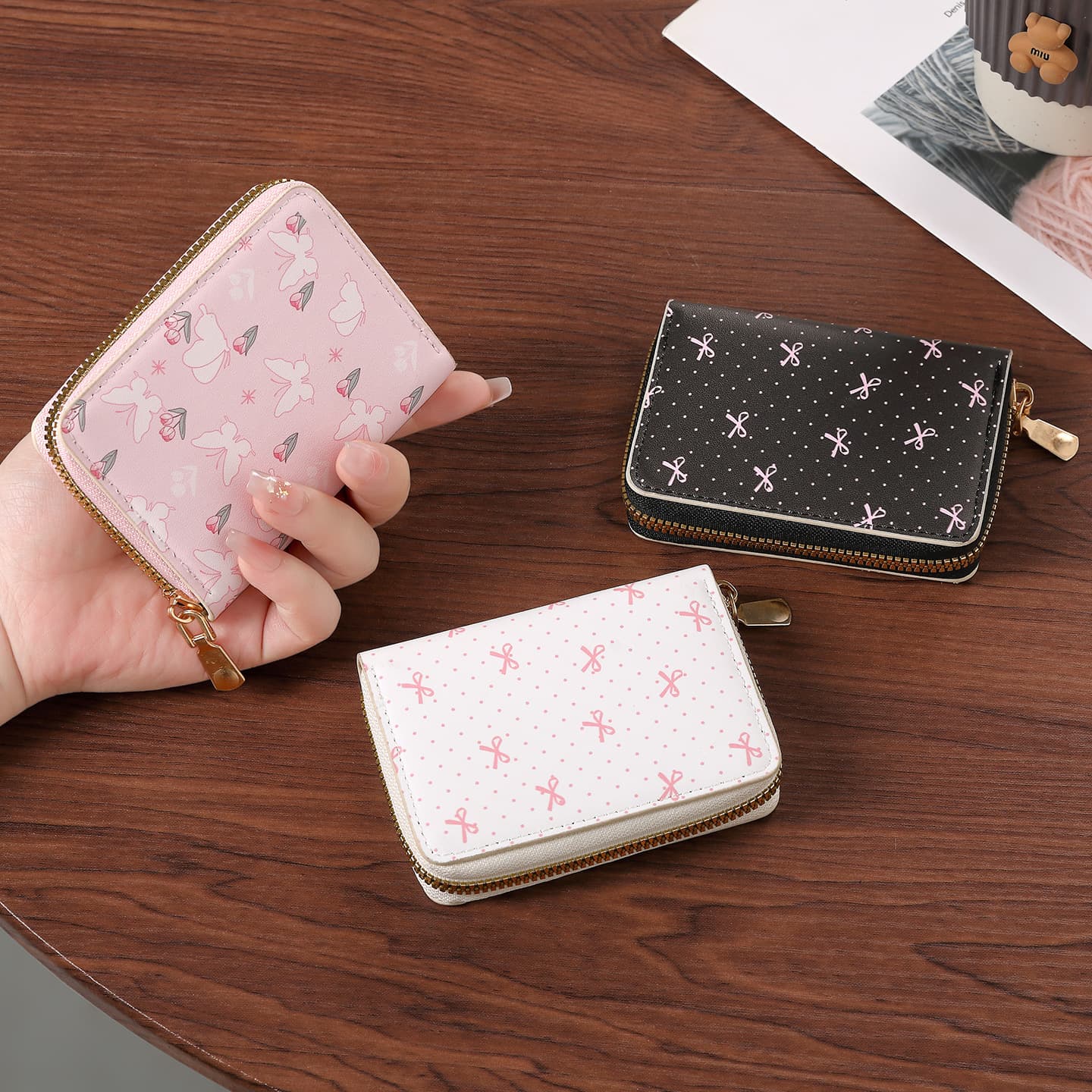 2026 New Ins Style Cute Printed Bow Zipper Card Holder Convenient Coin Purse Storage Bag Factory Wholesale