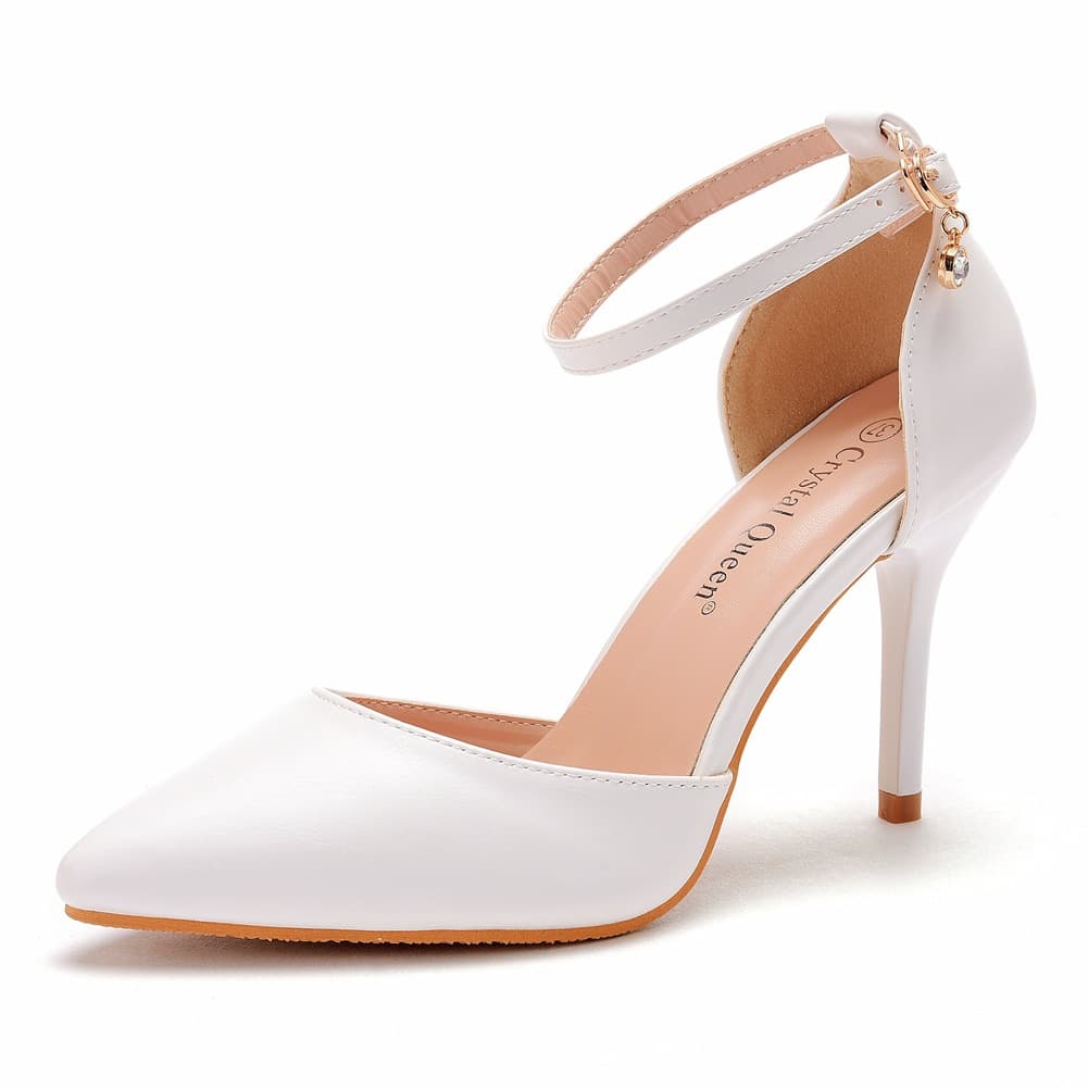 9cm Black Pointed Toe High Heel Sandals, Hollow Sandals, Low Cut Buckle Strap Plus Size Sandals for Women, Professional Commuter Shoes