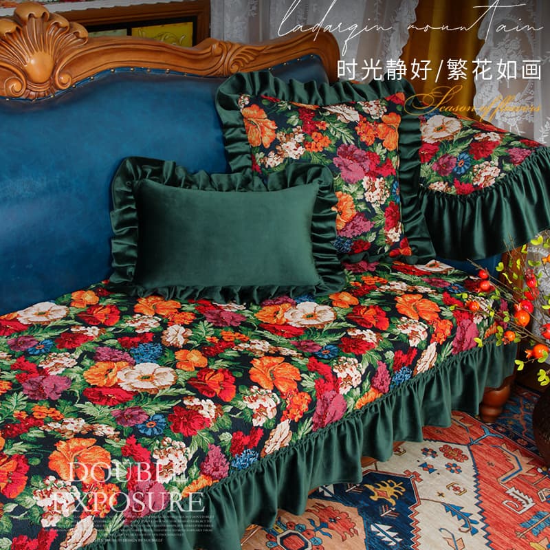 Vintage Sofa Cushion High-End Non-Slip Sofa Cover Artistic Floral Sofa Slipcover for All Seasons