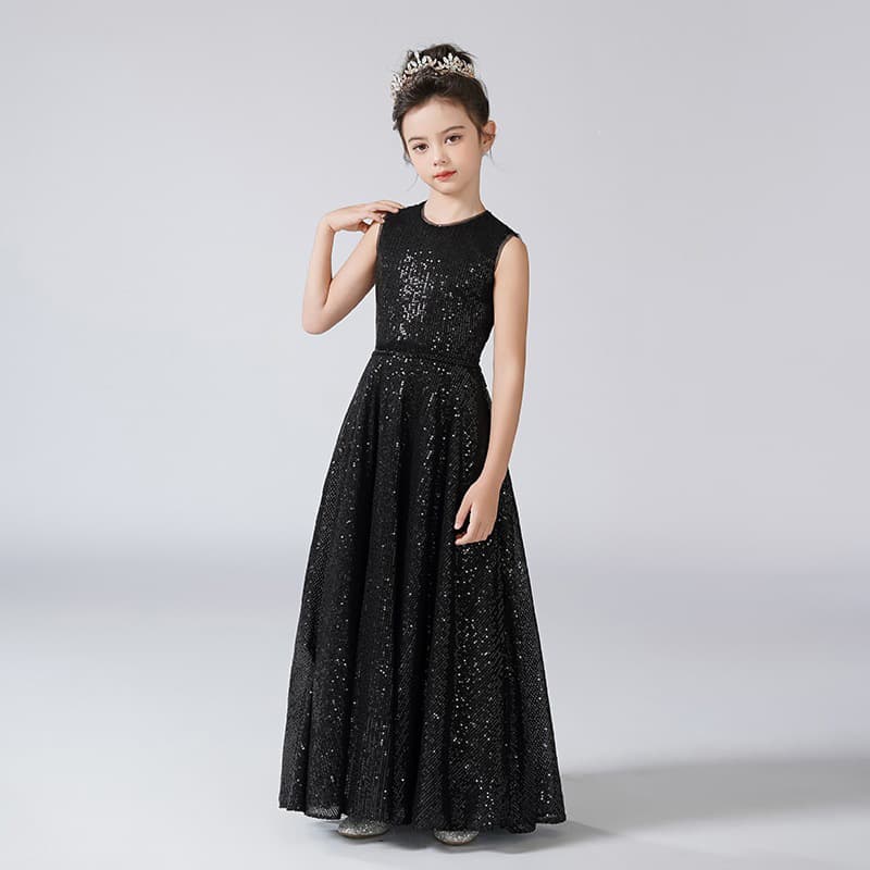 Children's Formal Dress High-End Black Performance Dress for Piano Violin Conductor Recital Summer
