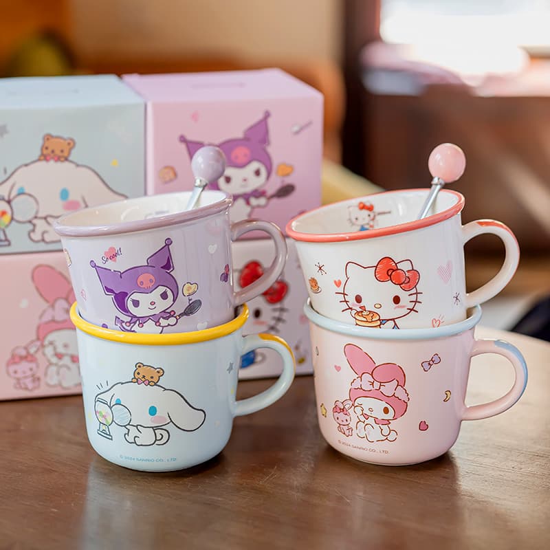 Sanrio ceramic mug, children's household drinking cup with scale, cute, microwaveable milk cup