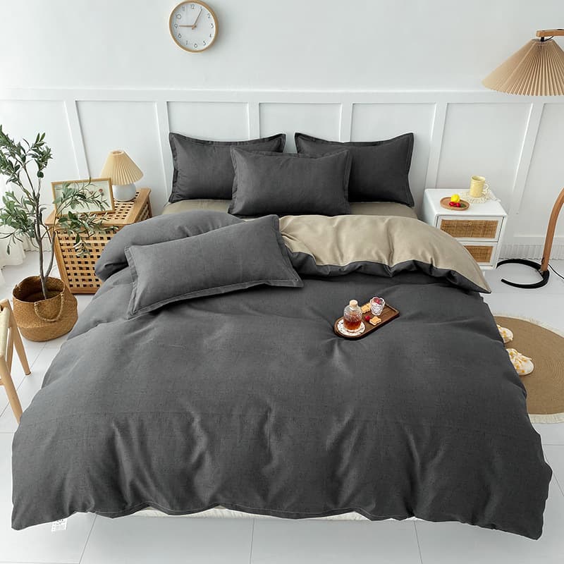 Ins Fresh and Skin-Friendly Brushed Washed Cotton Four-Piece Set Student Single Duvet Cover Dormitory Bed Sheet Three-Piece Set Wholesale