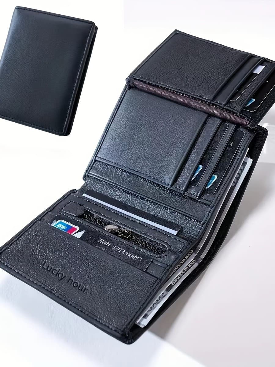 New Men's Genuine Leather Wallet Top-Layer Cowhide RFID Blocking Tri-Fold Credit Card Holder Money Clip Cross-Border Portable