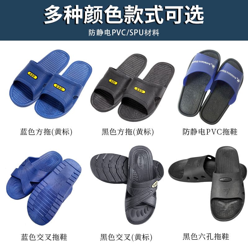 Factory Supply SPU Blue-Black Anti-Static Slippers, Integrated Dust-Free Shoes, Anti-Static SPU Six-Hole Slippers, Toe-Covered